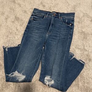 Express Distressed Blue Cropped Jeans